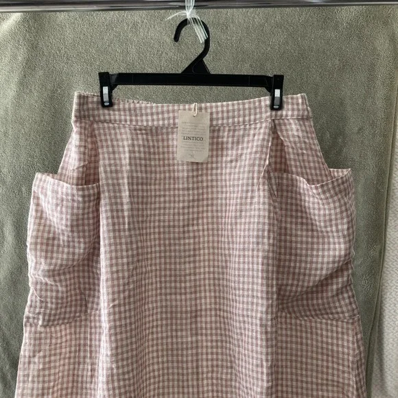 NWT Lintico Linen Blend Checked Skirt Large Coastal Preppy Cottage $99 - Picture 3 of 8
